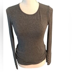 Bailey 44 Charcoal Long Sleeve Top with leather cuff detail